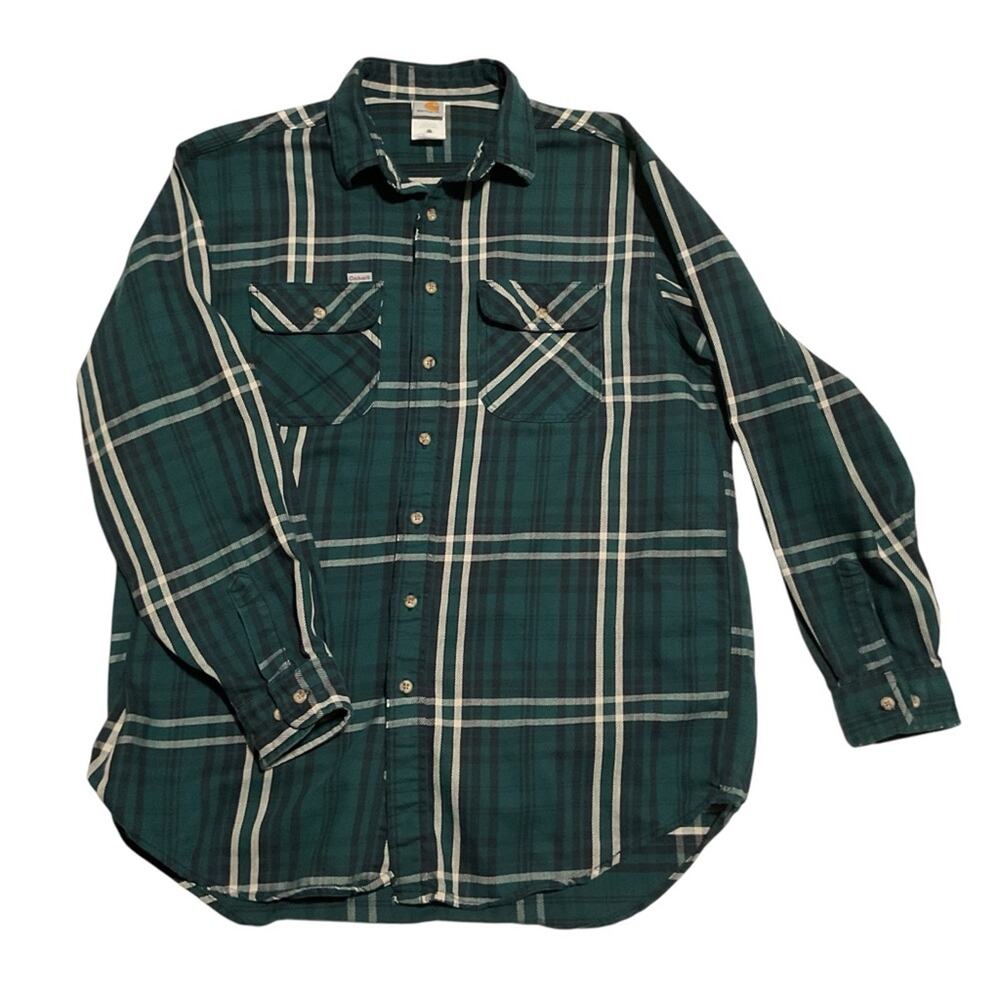 Carhartt Shirt Men XLT Green Heavy Cotton Workwear Outside Construction S61FRT